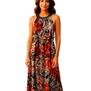Thalia Sodi Medium Women's Orange Sleeveless Maxi BOHO Sun Dress Miss 8 10 M